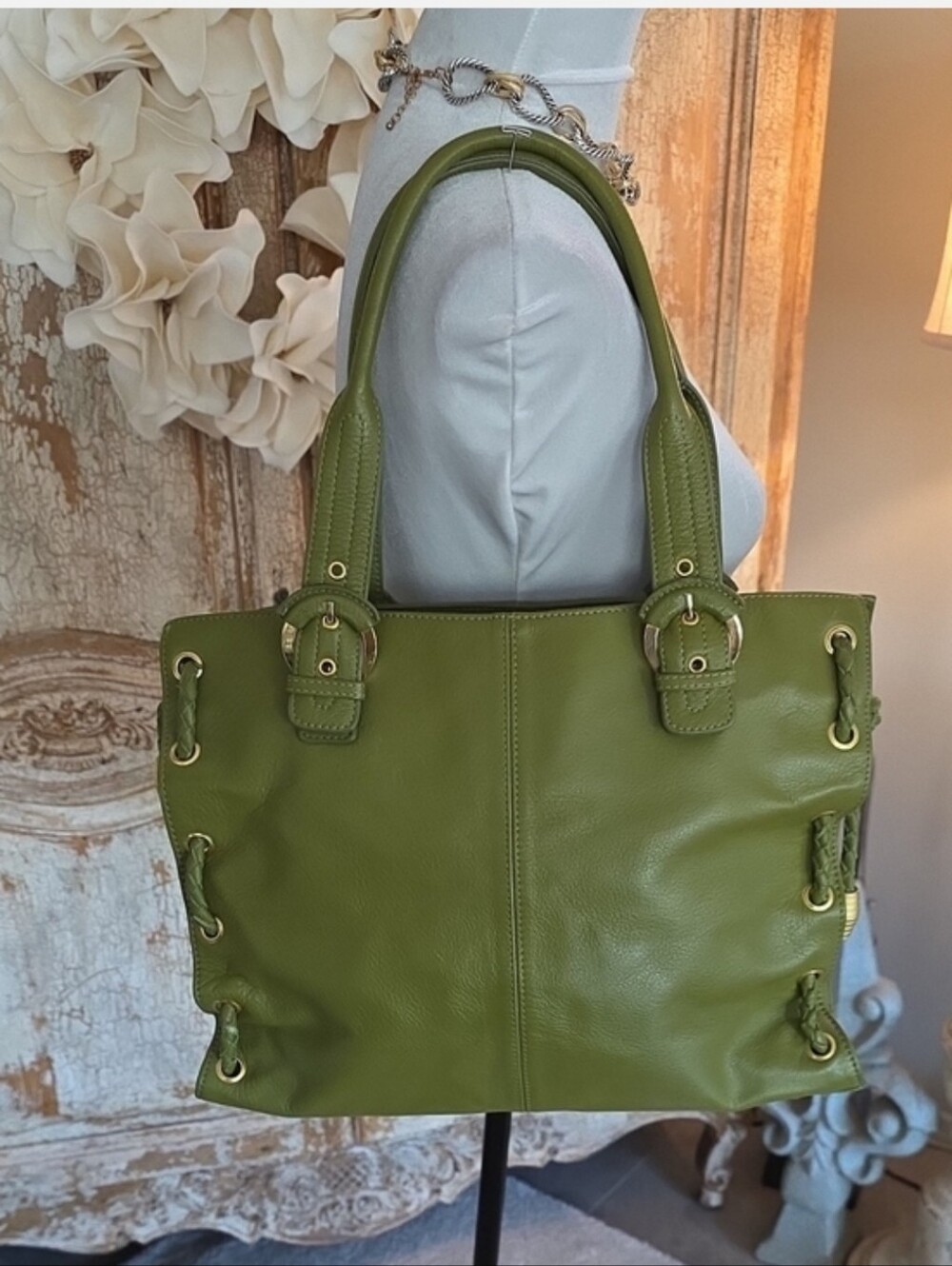 A.P.C. Olive Green Leather Tote